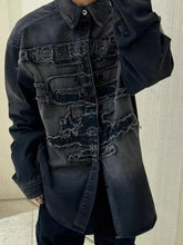 Hearujoy Distressed Letter Embroidery Frayed Jeans Jacket for Men and Women Vintage Washed Baggy Denim Coat Oversized Windbreaker Clothes